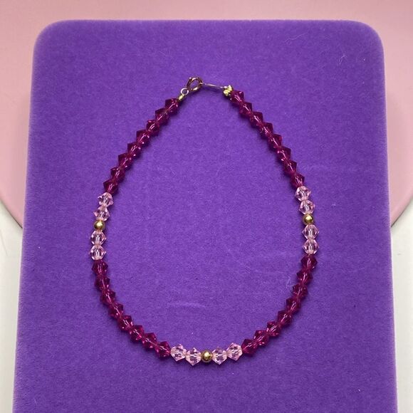 💛 Vintage 14k Gold & Pink Austrian Crystal Stacking Bracelet - Picture 3 of 4